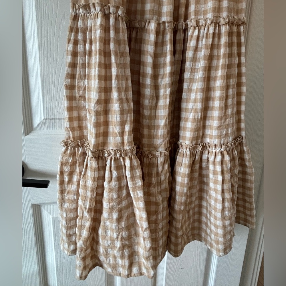 Ivy City Co Tan and White Ruffled Tiered Maxi Dress - Picture 4 of 6